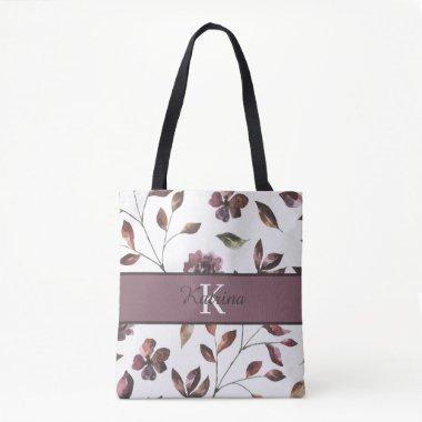 Monogrammed Watercolor Floral Tote Bag