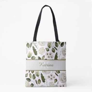 Monogrammed Watercolor Floral Tote Bag