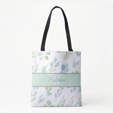 Monogrammed Watercolor Floral Tote Bag