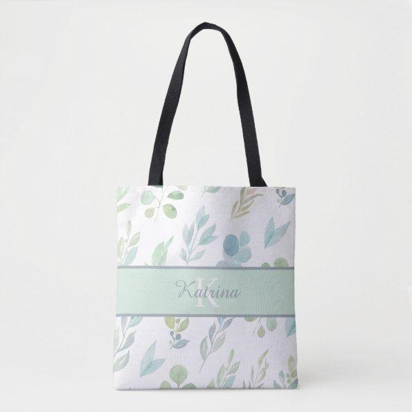 Monogrammed Watercolor Floral Tote Bag