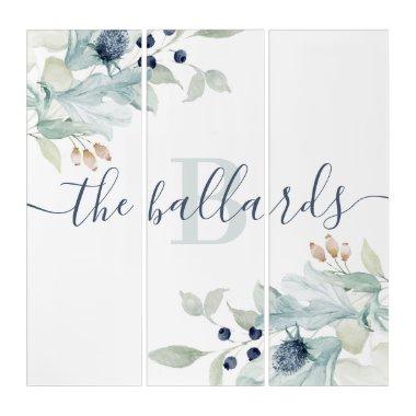 Monogrammed Watercolor Floral Triptych