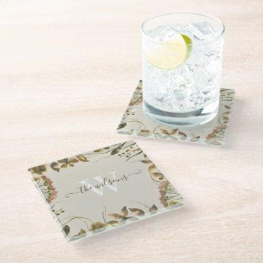 Monogrammed Watercolor Glass Coaster