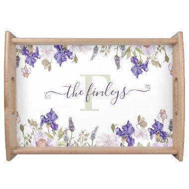 Monogrammed Watercolor Iris Lavender Serving Tray