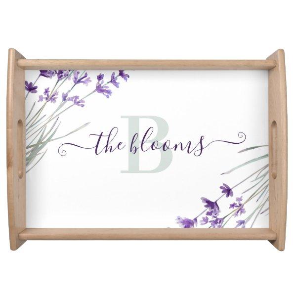 Monogrammed Watercolor Lavender Serving Tray
