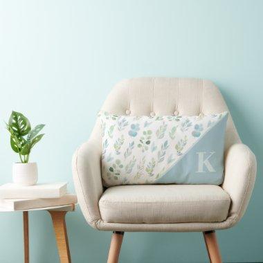 Monogrammed Watercolor Leaf Lumbar Pillow