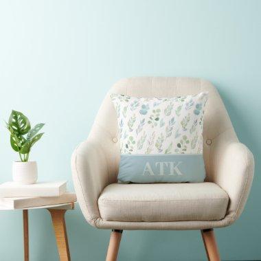 Monogrammed Watercolor Leaf Throw Pillow