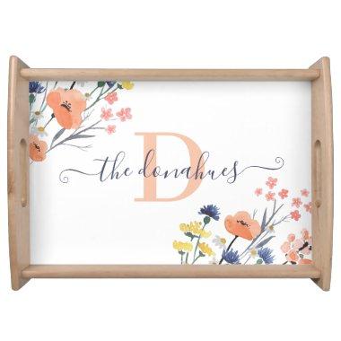 Monogrammed Watercolor Wildflower Serving Tray