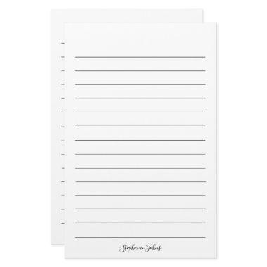 Monograms Custom Name Black & White Lines Elegant Stationery