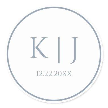 Monograms Dusty Blue Elegant Minimalist Wedding Classic Round Sticker