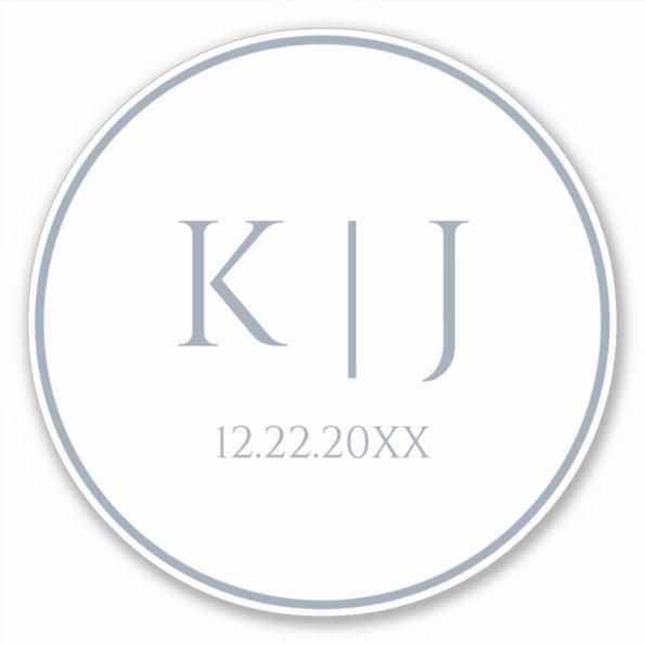 Monograms Dusty Blue Elegant Minimalist Wedding Sticker