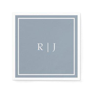 Monograms Dusty Blue White Initials Simple Wedding Napkins