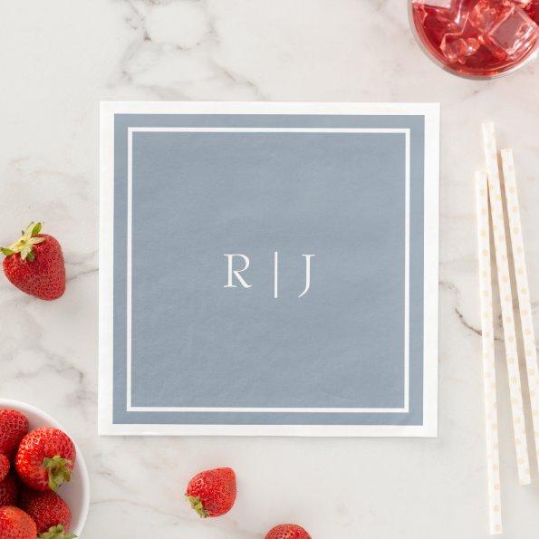 Monograms Dusty Blue White Initials Simple Wedding Paper Dinner Napkins