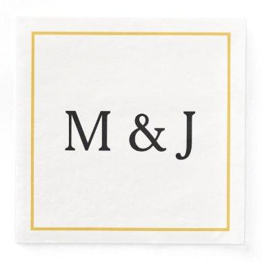 Monograms Gold Black Custom Name Modern Wedding Paper Dinner Napkins