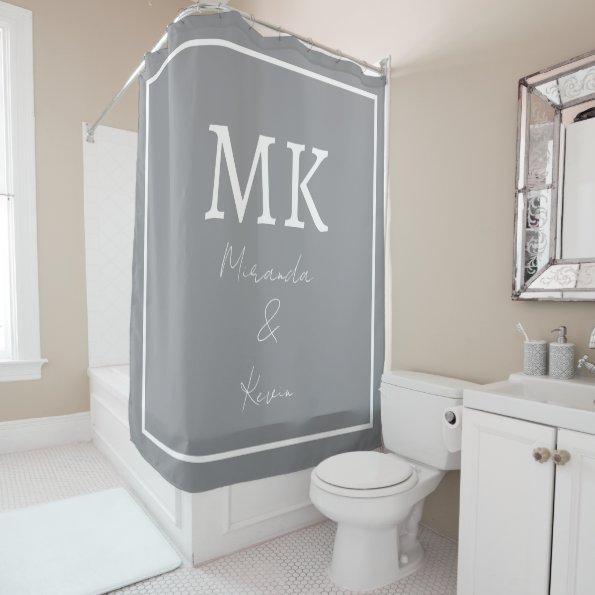 Monograms Grey White Stylish Modern Minimalist Shower Curtain