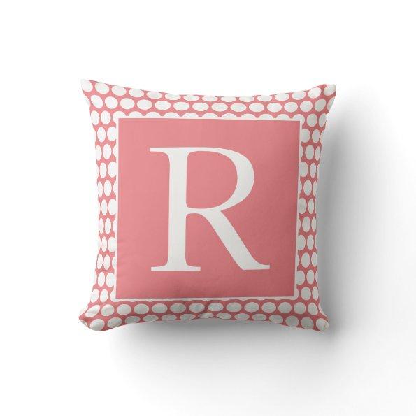 Monograms Polka Dots Autumn Gift White Salmon Pink Throw Pillow