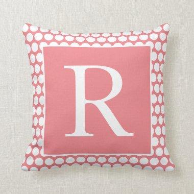 Monograms Polka Dots Autumn Gift White Salmon Pink Throw Pillow