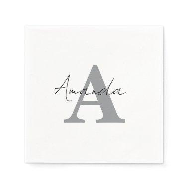 Monograms Simple Elegant Minimal Gray Black White Napkins