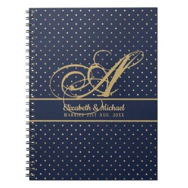 Monorgam Navy Blue Gold Polkadot Newlyweds Wedding Notebook
