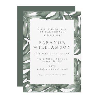 Monstera Botanical Watercolor Green Bridal Shower Invitations