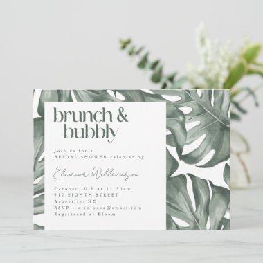 Monstera Botanical Watercolor Green Brunch Bubbly Invitations
