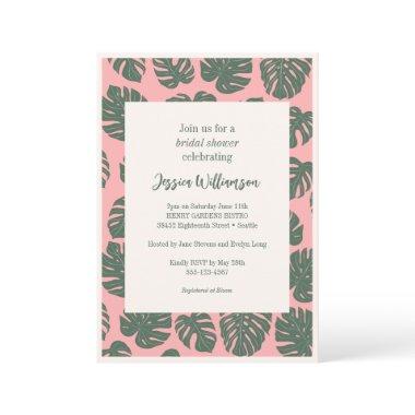 Monstera Plant Botanical Pink Green Bridal Shower Invitations