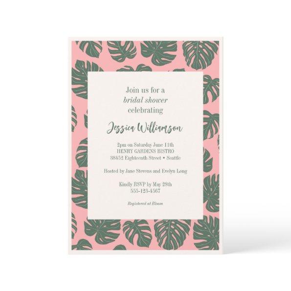 Monstera Plant Botanical Pink Green Bridal Shower Invitations