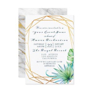 Monstera White Tropic Marble Gold Birthday Bridal