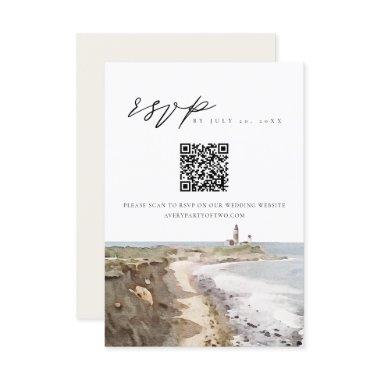 MONTAUK New York Watercolor QR Code RSVP Card