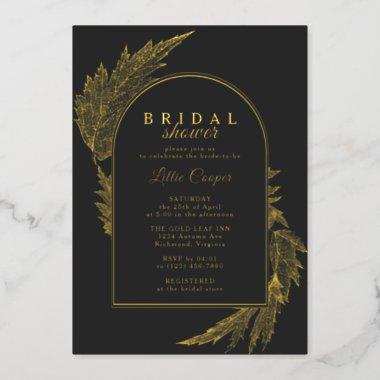 Moody Black and Gold Arch | Elegant Bridal Shower Foil Invitations