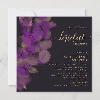 Moody Black Purple Orchids Wreath Bridal Shower Invitations