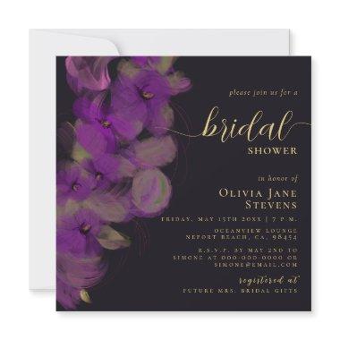 Moody Black Purple Orchids Wreath Bridal Shower Invitations