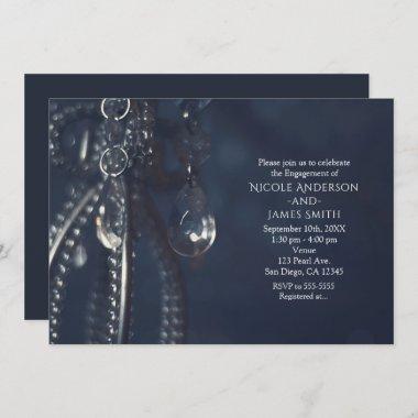 Moody Blue Elegant Crystal Engagement Invitations
