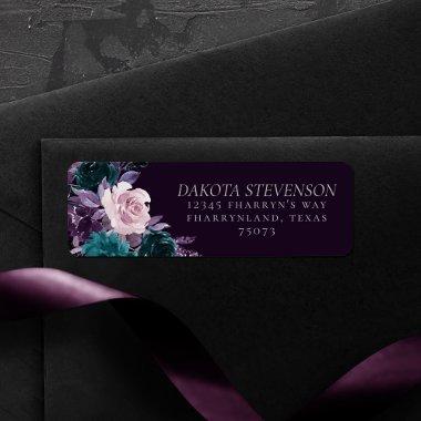 Moody Boho | Dark Eggplant Purple and Teal Floral Label