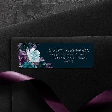 Moody Boho | Deep Teal and Purple Bouquet Address Label