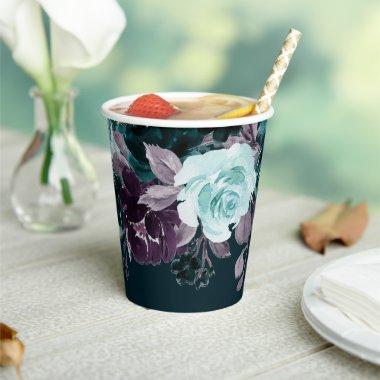 Moody Boho | Deep Teal and Purple Floral Garland Paper Cups