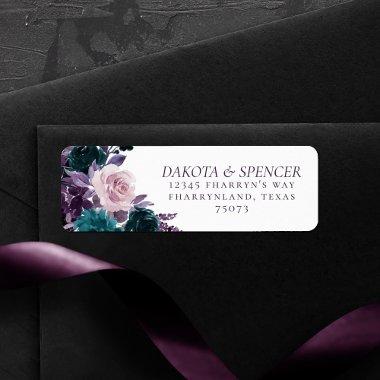 Moody Boho | Eggplant Purple and Teal Rose Address Label