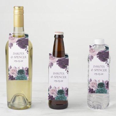 Moody Boho | Eggplant Purple and Teal Rose Custom Bottle Hanger Tag