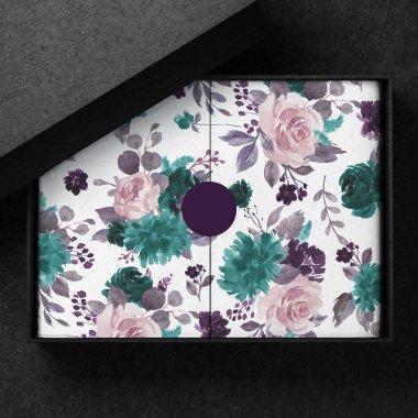 Moody Boho | Eggplant Purple and Teal Rose Pattern Tissue Paper