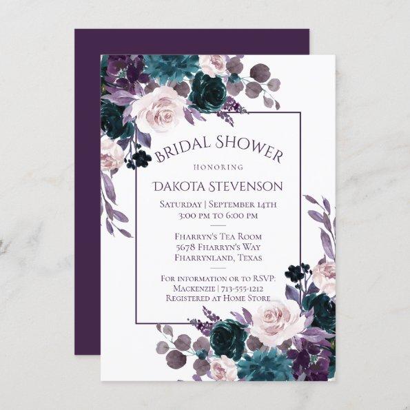Moody Boho | Eggplant Purple Bouquet Bridal Shower Invitations