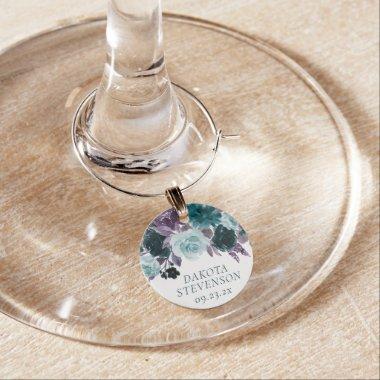Moody Boho | Teal and Eggplant Purple Rose Custom Wine Charm