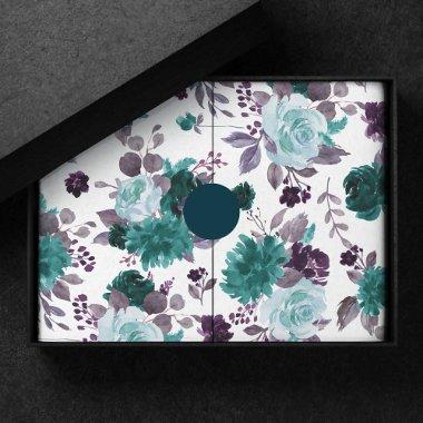 Moody Boho | Teal and Eggplant Purple Rose Pattern Tissue Paper