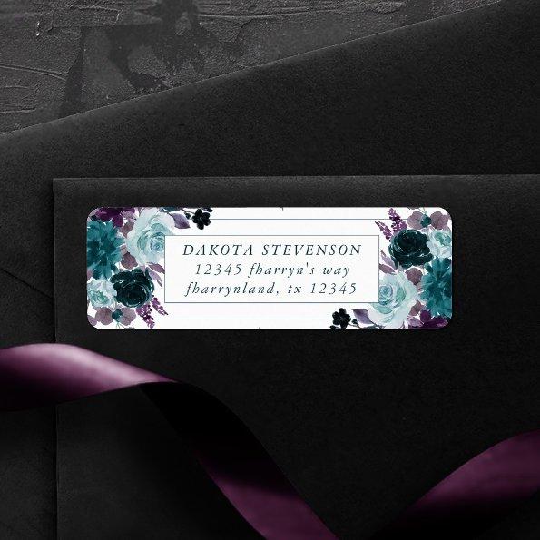 Moody Boho | Teal and Purple Rose Garland Address Label