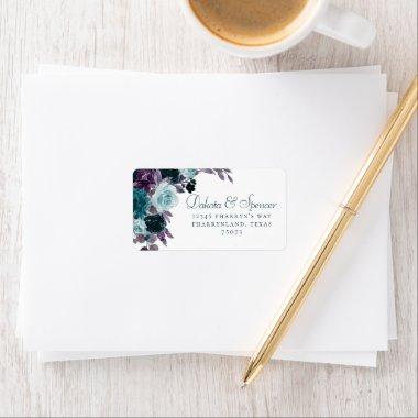 Moody Boho | Teal and Purple Rose Garland Address Label