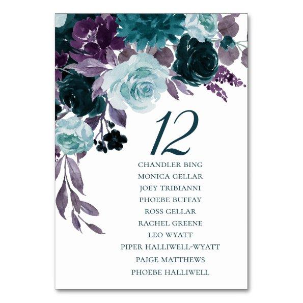 Moody Boho | Teal and Turquoise Floral Guest Name Table Number