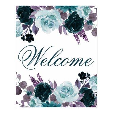 Moody Boho | Teal Floral Garland Party Welcome Poster