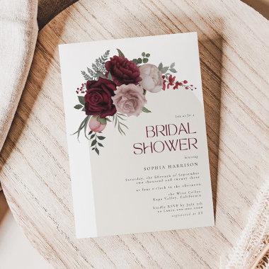 Moody Burgundy Floral Arch Bridal Shower Invitations