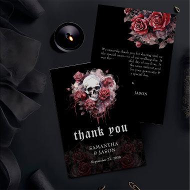 Moody Dark Gothic Floral Skull Halloween Wedding Thank You Invitations