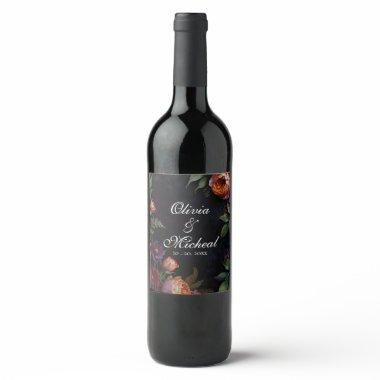 Moody dark vintage floral  Wine Label