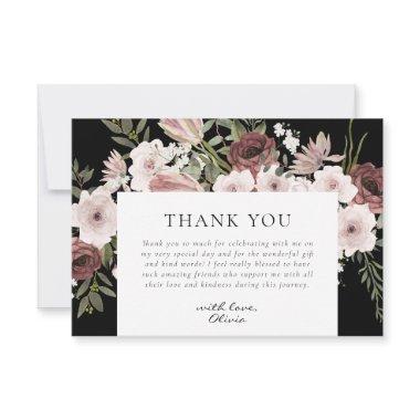 Moody Dusty Rose Floral Bridal Shower Thank You Invitations