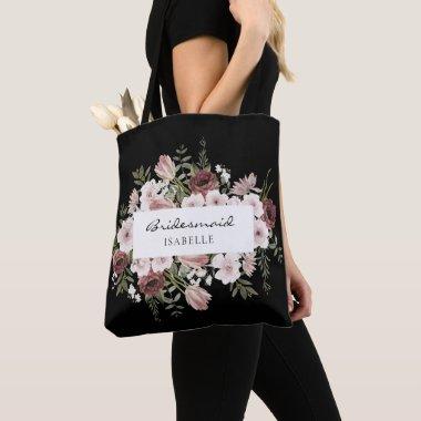 Moody Dusty Rose Floral Bridesmaid Tote Bag